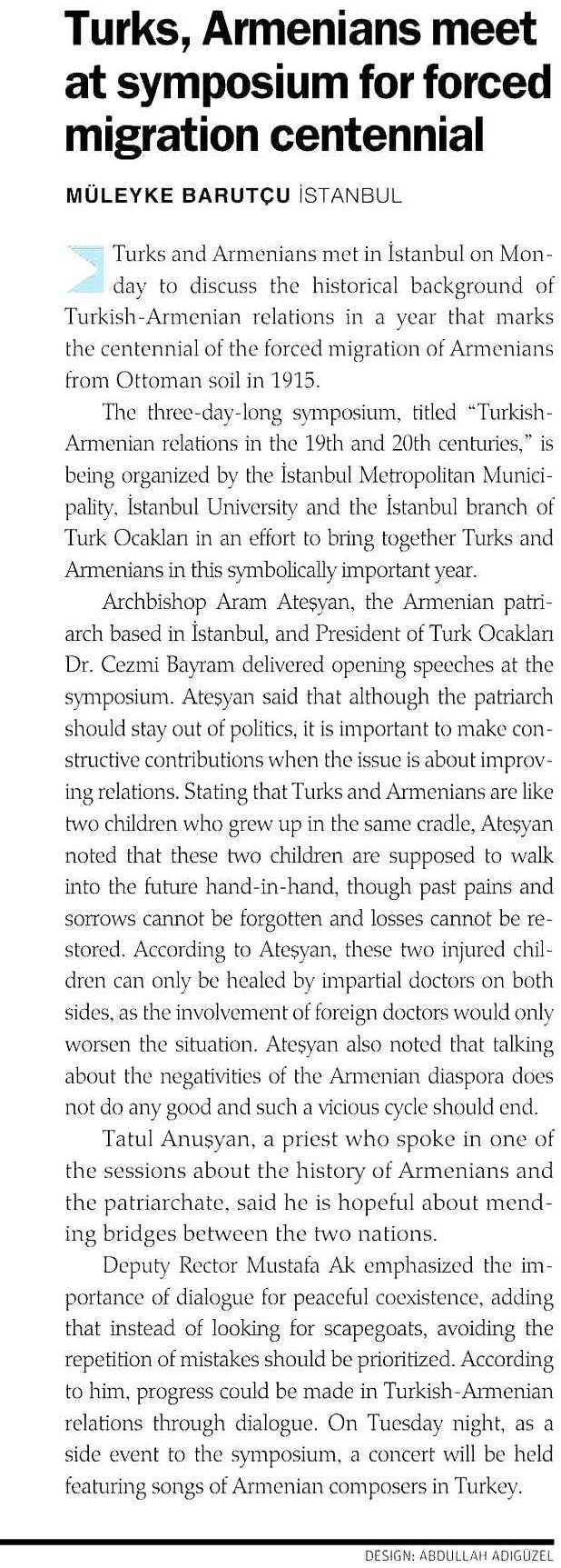 TURKS, ARMENIANS MEET AT SYMPOSIUM FOR FORCED MIGRATION CENTEN.