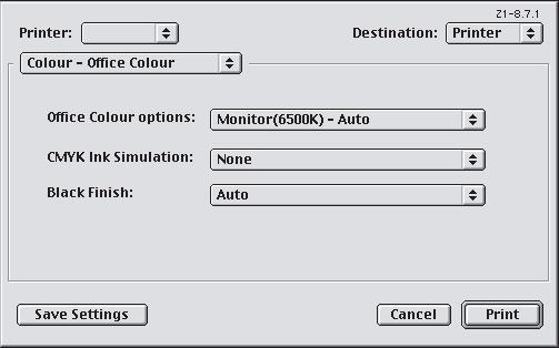 MAC OS 9 (OFIS BELGESI YAZDİRİRKEN RENK EŞLEŞTIRME SEÇENEĞI) 1. [Dosya] menüsünden [Yazdır] ı seçin. 1 2 3 2. [Yazıcı] menüsünden (1) yazıcınızı seçin. 3. Sonraki menüde (2) [Renkli Ofis Belgesi Yazdırırken Renk Eşleştirme Seçeneği]'ni seçin.