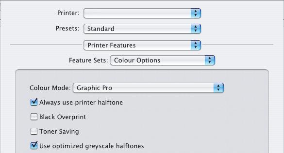 MAC OS X 1. [Dosya] [Yazdır] seçeneğini belirleyin. 2. [Yazıcı] menüsünden (1) yazıcı modelinizi seçin. 1 2 3 4 3. [Yazıcı Özellikleri]'ni (2) seçin. 4. [Özellik Kümeleri] menüsünden (3) [Renk Seçenekleri].