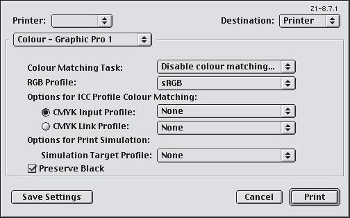 MAC OS 9 1. [Dosya] [Yazdır] seçeneğini belirleyin. 2. [Yazıcı] menüsünden (1) yazıcı modelinizi seçin. 3. [Renk Seçenekleri]'ni (2) seçin. 4.