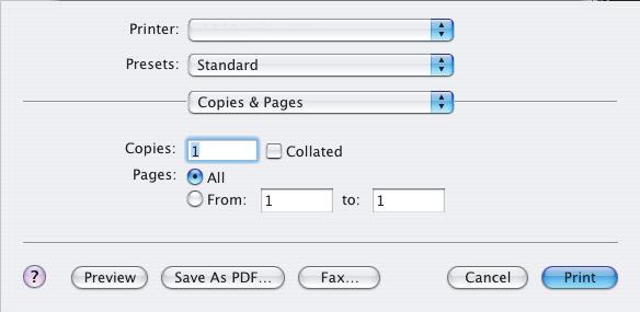 MAC OS X 1. [Dosya] [Yazdır] seçeneğini belirleyin. 1 2 3 2. Yazıcı menüsünden (1) yazıcı modelinizi seçin. 3. [Kopyalar ve Sayfalar]'ı (2) seçin.