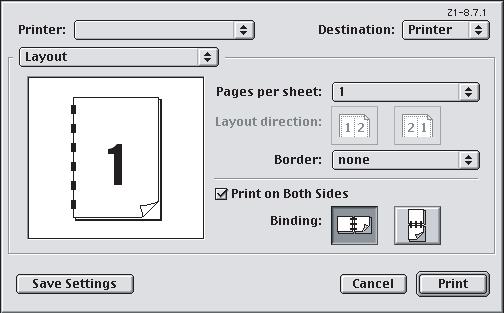MAC OS 9 1. Uygulama programınızda [Dosya] [Yazdır]'ı seçin. 1 2 3 4 2. [Yazıcı] menüsünden (1) yazıcı modelinizi seçin. 3. [Düzen]'i seçin (2). 4. [İki Yüze Yazdır] onay kutusunu seçin (3). 5.
