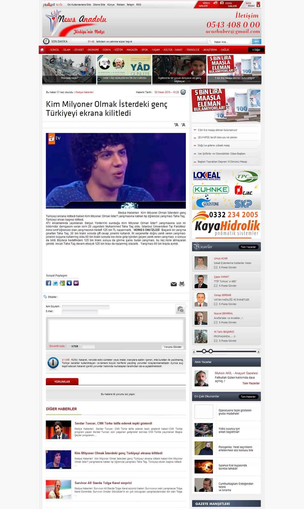 KIM MILYONER OLMAK ISTERDEKI GENÇ TÜRKIYEYI EKRANA KILITLEDI Portal : www.newsanadolu.