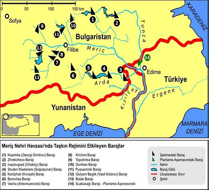 Sonuç olarak, hem Meriç Nehri hem de kolları Arda ve Tunca Nehirleri Bulgaristan dan kirli bir şekilde Türkiye ye giriş yapmaktadır (Tombul F. ve Tombul M., 2014).