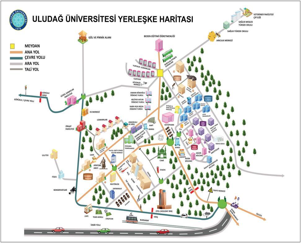 Fakültemiz yeni binası, Uludağ Üniversitesi Rektörlüğü ne, Uludağ Üniversitesi Tıp Fakültesi Hastanesi ne, Prof.Dr. Mete Cengiz Kültür Merkezi ne, U.Ü.Öğrenci Yemekhanesi ne, U.Ü. Medikososyal Merkezine, U.