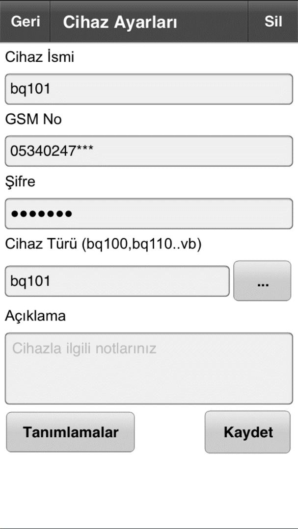 Bqtek SMS Asistan uygulamasında Cihaz Türü alanından bq101 veya bqt101 olarak seçebilirsiniz.