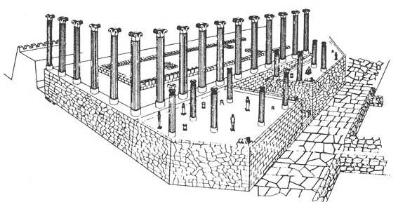Şekil 2.44: Smyrna kent planı ve Athena Kutsal Alanı (Akurgal 1993, 369, Şek. 304 a). Şekil 2.45: Smyrna Athena Kutsal Alanı M.Ö.