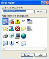 Bu düğme tıklandığında karşınıza yandaki gibi bir diyalog kutusu daha gelecektir. Bu kutucukta istenilen simge seçilir.