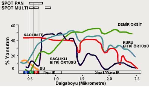 Spektral Çözünürlük İyi bir görsel analiz için, spektral imzalardan yararlanılarak, proje amaçlarına göre çalışılacak bantlar