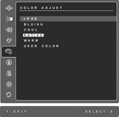 Kontrol Açıklaması Color Adjust (Renk Ayarı) ön-ayar renk sıcaklıkları ve kırmızı (R), ye il (G) ve mavi (B) renklerinin ba ımsız olarak ayarlanmasına olanak sa layan Kullanıcı Renk modu da dahil