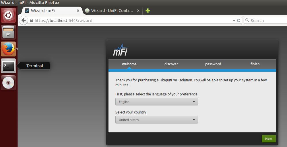 Web tarayıcısını (Ubuntu da varsayılan Firefox) aşıp controller arayüzlerine