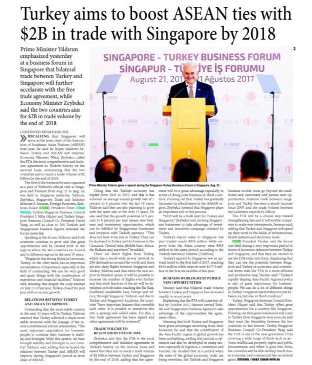 TRADE VOLUME WITH SINGAPORE TO HIT $2B BY END OF THIS