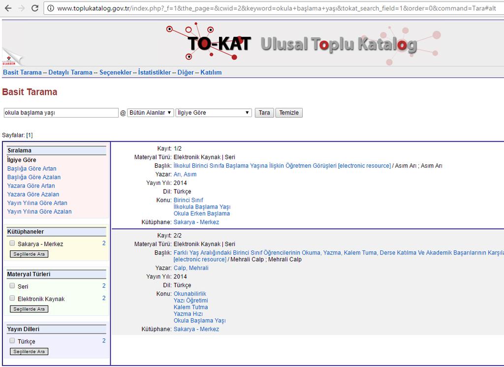 Toplu Katalog tüm üniversite kütüphaneleri