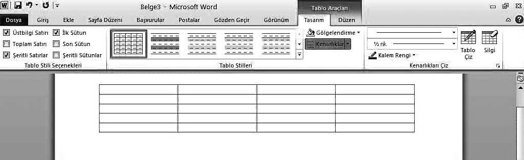 3. Ünite - Ofis Yaz l mlar -Sözcük fllemciler ve Belge Sistemleri 71 fiekil 3.30 Word de ba lamsal bir sekme (Tablo Seçenekleri).