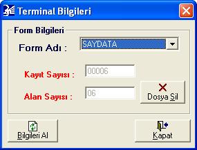 7.BÖLÜM El Terminalindeki sayım bilgilerinin silinmesi Sayım bilgilerini içeren dosyanın (SAYDATA dosyası) silinebilmesi için yukarıdaki ekranda form adı olarak Sayım bilgilerini içeren dosyanın