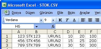 9.BÖLÜM Ek bilgiler EK-B Stok.CSV dosyasının yapısı El terminaline yüklenecek stok bilgilerinin oluşturulmasında kullanılan kaynak dosyadır. 2 tür kaynak dosya kullanılabilmektedir.
