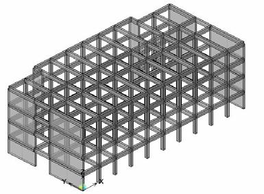 10370 tip nolu ilköğretim okul binası; a)plan, b)3b görünüm Yapıların Analitik Modellerinde Kullanılan Malzeme Modelleri ile Diğer Tasarım Parametreleri Yapıların uygulama projeleri, Denizli