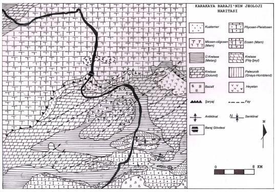 Temel özellikleri: Baraj Yerinin Özellikleri Baraj temelinin genel jeolojik yapısının belirlenmesi için sondajların, zemin ve kaya mekaniği deneylerinin yapılması ve haritaların hazırlanması