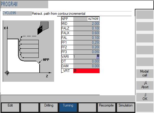 Şekil 1.6: Sınumeric 810d Ekran Görüntüsü G71 İle Delik İşleme Örneği (Finiş Paso Payı Verilmiş): Şekil 1.