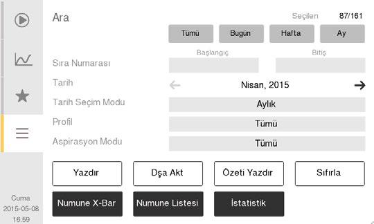 6 KK İstatistiklerini Görüntüleyin Şekil 67: KK İstatistikleri 7 Özet Raporlarını Görüntüleyin z Tüm numune istatistiklerini hızlıca görmek için İstatistik düğmesine basın.