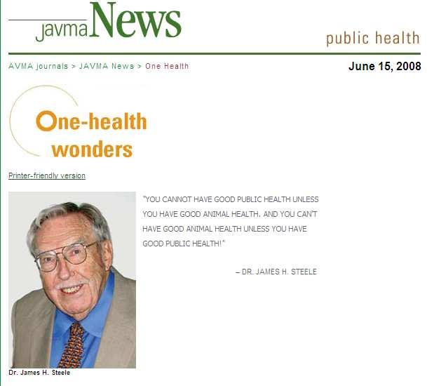 http://www.avma.org/onlnews/javma/jun08/080615g.asp 60 Yıllık Deneğimin Özeti "YOU CANNOT HAVE GOOD PUBLIC HEALTH UNLESS YOU HAVE GOOD ANIMAL HEALTH.
