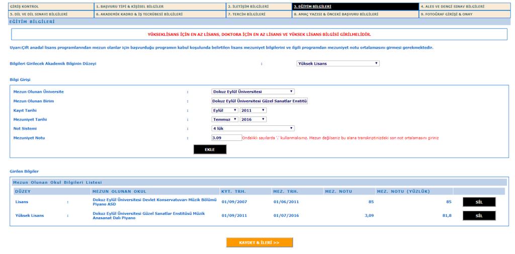 2. ADIM - İletişim Bilgileri: İkametgâhınızdan e-mail adresinize kadar tüm bilgilerin girileceği sayfadır.