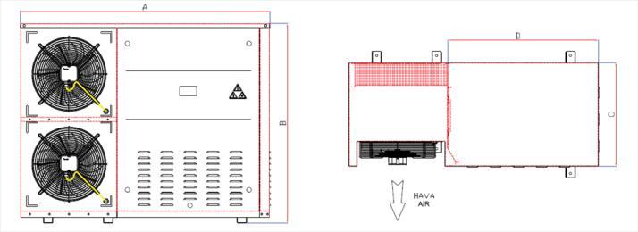 KONDENSER ÜNİTELERİ Model Kapasite Watt (ΔT: 15 ºC) Isı Transfer Alanı (m²) Fan Çapı Hava Debisi (m³/h) Ses Seviyesi (db) Boyutlar (mm) A B C D Ağırlık (kg) Fiyat (Euro) S-box 1 CHH-135-B01 4896 7.