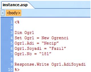 ASP Nesneleri Ogrenci nesnesinin bir de metodu (fonksiyonu) var; Ogr1 bunu da
