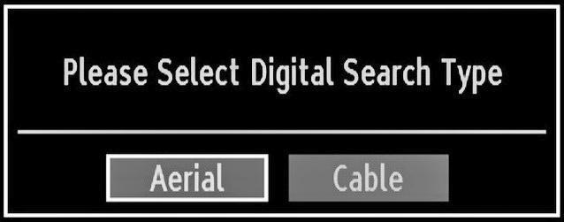 If you select AERIAL option from the Search Type screen, the television will search for digital terrestrial TV broadcasts.