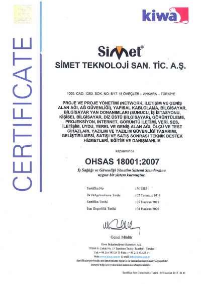OHSAS18001 : İş Sağlığı ve Güvenliği Yönetim Sistemi Simet Teknoloji A.Ş.