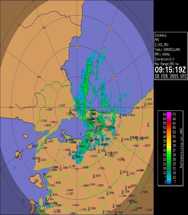 Şekil 17: 18 Şubat 2015 0915 UTC ppi, max ve yatay rüzgar radar ürünleri 4.