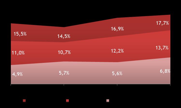 Finansal Rasyolar Analizi Rasyolar 2013 2014 2015 2016 Satışların Büyümesi - 3,9% 7,5% 9,2% Brüt Kar Marjı 15,5% 14,5% 16,9% 17,7% EBITDA Marjı 11,0% 10,7% 12,2% 13,7% EBIT Marjı 8,0% 6,4% 8,7% 9,4%