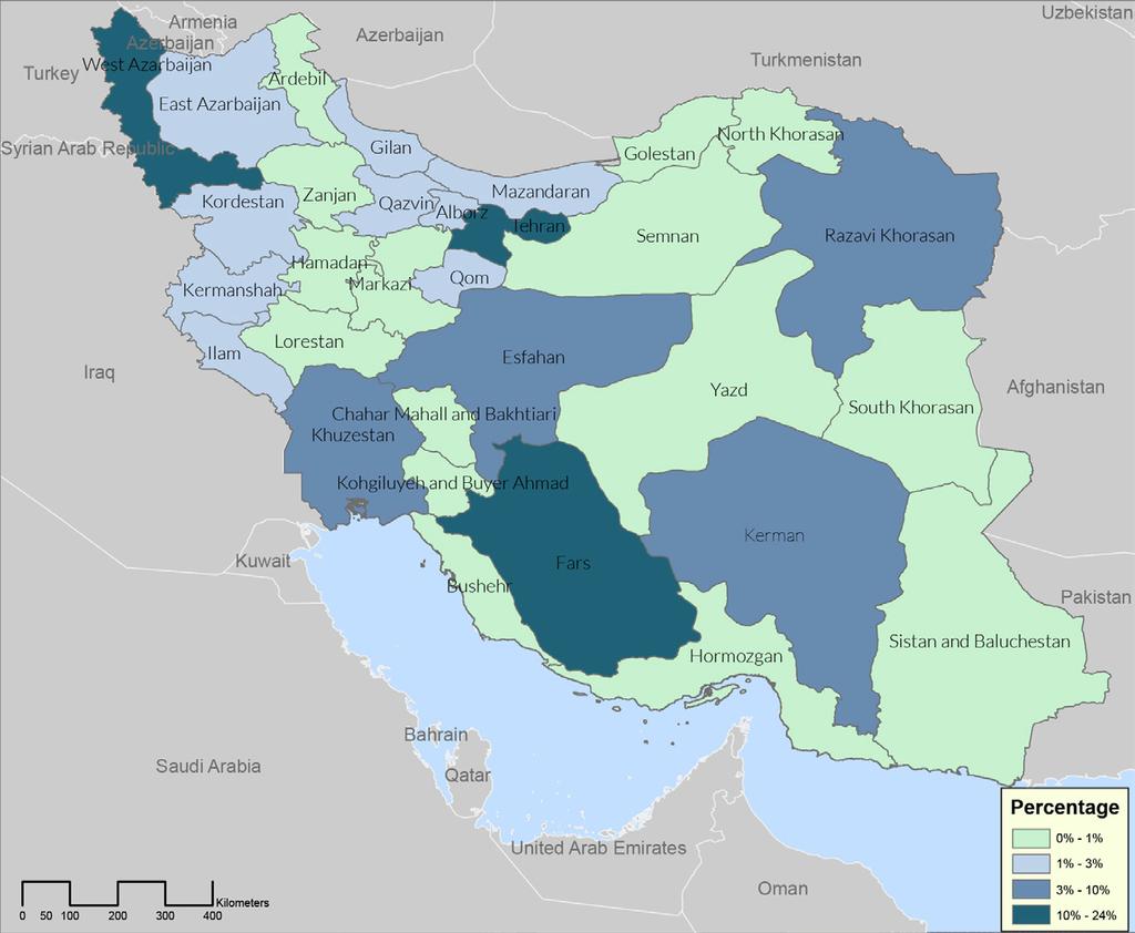 Harita 4: İran uyruklu katılımcıların menşe illerini gösteren tematik harita Yasal Uyarı için sayfa 1e bakınız ** Menşe Vilayetler: Suriye Ankete katılan Suriyelilerin %98 i