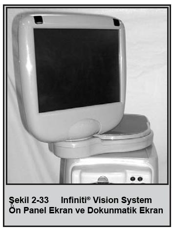 INFINITI VISION SYSTEM OPERATÖR ARAYÜZÜ ÖN PANEL EKRAN VE DOKUNMATİK EKRAN Infiniti Vision System ön panel ekranı ve dokunmatik ekran düz ve parlama yapmayan bir yüzeye sahiptir ve konsolun üzerine