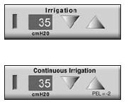 1.6 İrigasyon Kontrolleri Irrigation/Continuous Irrigation (İrigasyon/Sürekli İrigasyon) ve PEL Göstergeleri Şişe yüksekliği değerine basarak Irrigation dan Continuous Irrigation"a ve ardından tekrar