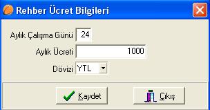 Buraya tur rehberlerinin detayları; nitelikleri, bildiği diller, ücreti ve telefon veya cep telefon numarası gibi kişisel bilgileri girilir.