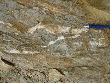 2- Kuvars fillit, bol miktarda ince taneli serisit ve kuvars minerallerinden oluşmaktadır. Serisit mineralleri ince taneli, yarı özşekillidir. Kuvarslar orta-ince taneli, özşekilsizdir.