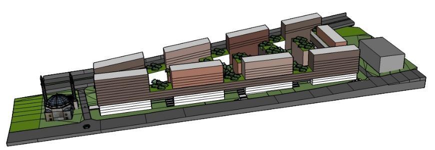 Taban Alanı: 12911 m² + (786 m² podyum) Katlar Alanı: 151678 m² Kütlesel parçalanma 6 İç sokak oluşturulması.