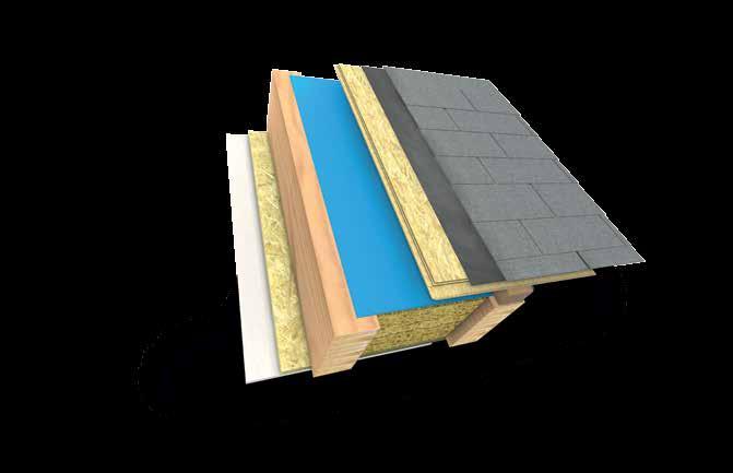 EGGER Roofing Board yüzeyine uygulanmış nefes alan bitümlü mebranlı difüzyona açık sıcak çatı sistemi a b j e