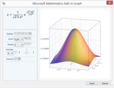 3 boyutluğu grafiği çizmek için Word içerisine yine microsoft'un bir eklentisi olan Mathematics programını (https://www.microsoft.com/en-us/download/confirmation.