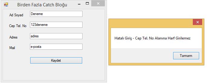 hata uyarısı ve program