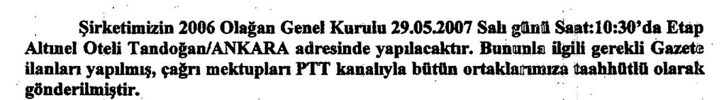 2. Hisse senetleri İMKB de işlem görmeyen Yibitaş Holding A.Ş. nin 14.05.