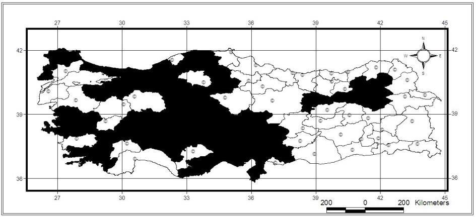 154 Kırıkkale: Delice civarı, Sulakyurt (Özdikmen ve ark., 2012); Erzincan: Kızıldağı geçidi (Sama ve ark.