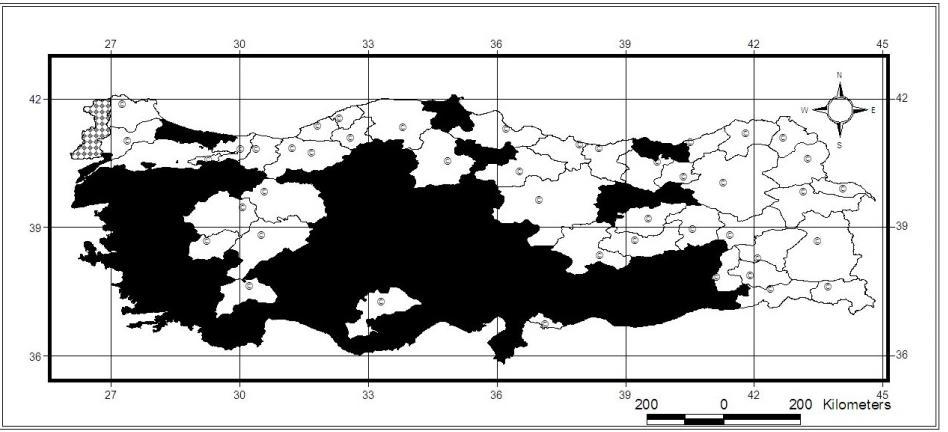 53 Harita 5.10. Certallum ebulinum un Türkiye yayılışı Korotip: Turano-Europeo-Mediterranean.