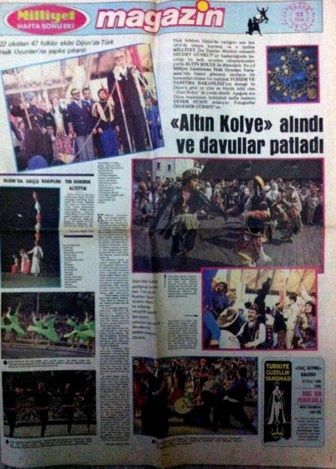 Şekil-42 : 25 Eylül 1977 tarihli Milliyet Gazetesi Magazin eki "İlk 1975 yılında gittiğimizde 4 ekip seçmiştik. İhsan Hınçer dedi ki; '1972 yılında Dijon'a İzmir Turizm Folklor Derneği gitti.