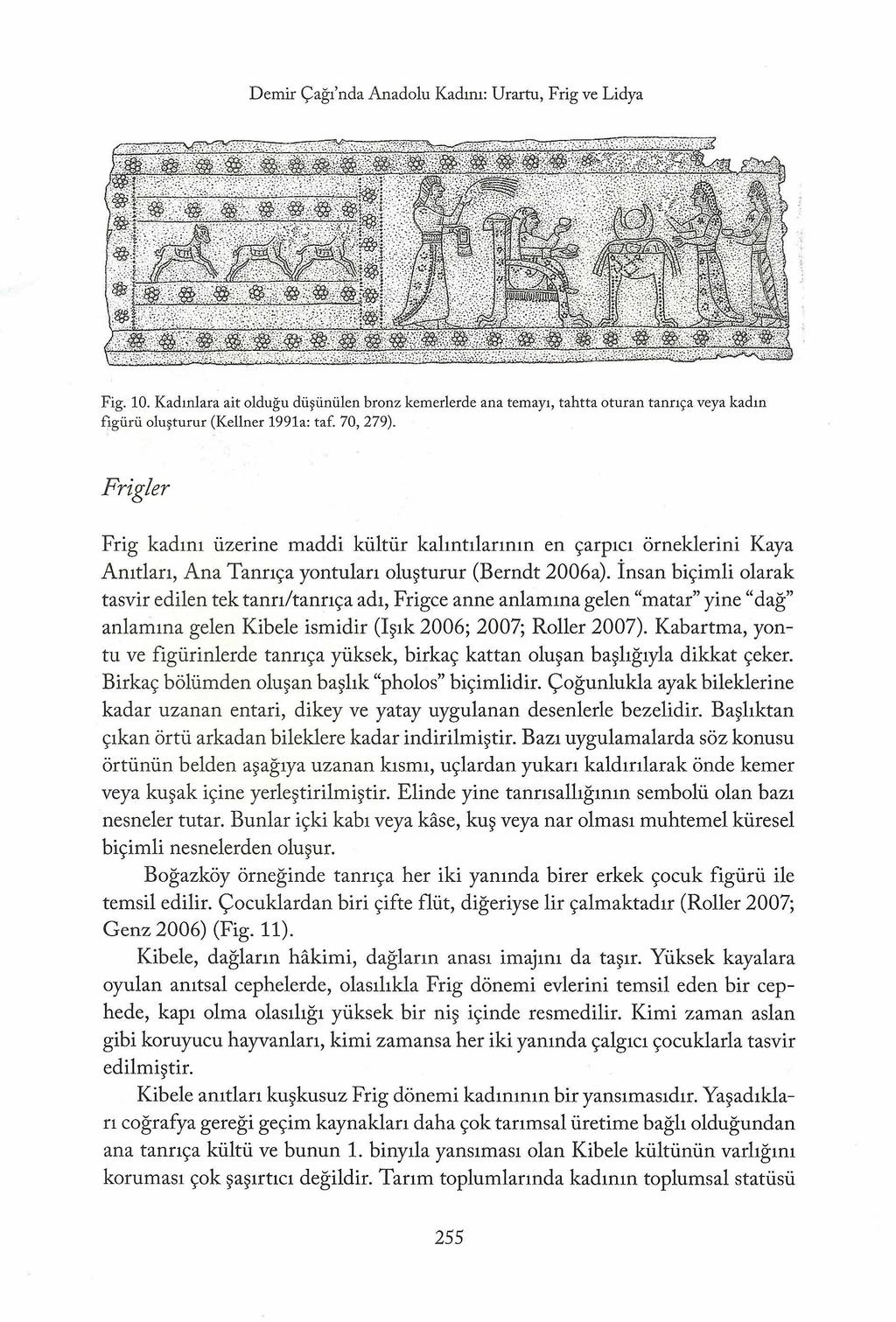 Demir Çağı'nda Anadolu Kadını: Urartu, Frig ve Lidya Fig. 10. Kadınlara ait olduğu düşünülen bronz kemerlerde ana temayı, tahtta oturan tanrıça veya kadın fıgürü oluşturur (Keliner 1991a: taf.