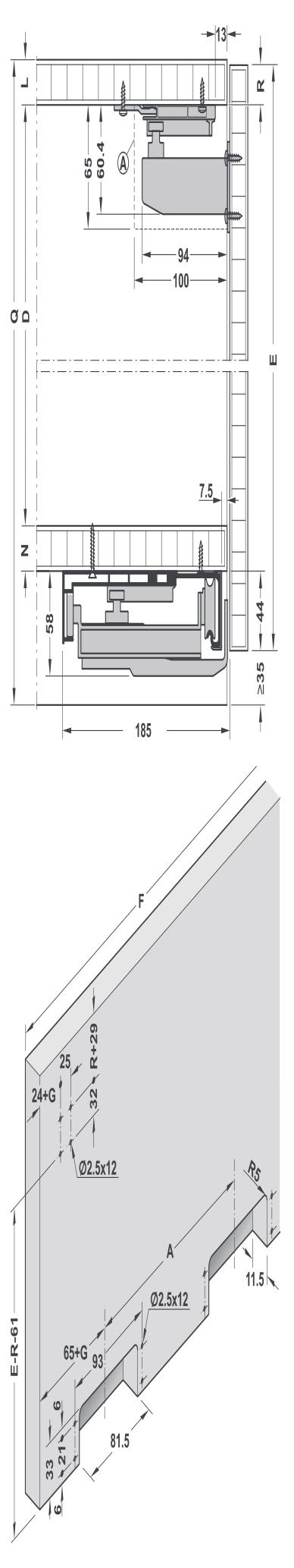 kalınlığı (L) Yan panel kalınlığı (M) Alt panel kalınlığı (N) Orta panel kalınlığı (O) Alt panel kapak basma mesafesi (P) Orta dikmeye göre kapak taşması (P) Alt panele kapak basma mesafesi (üst