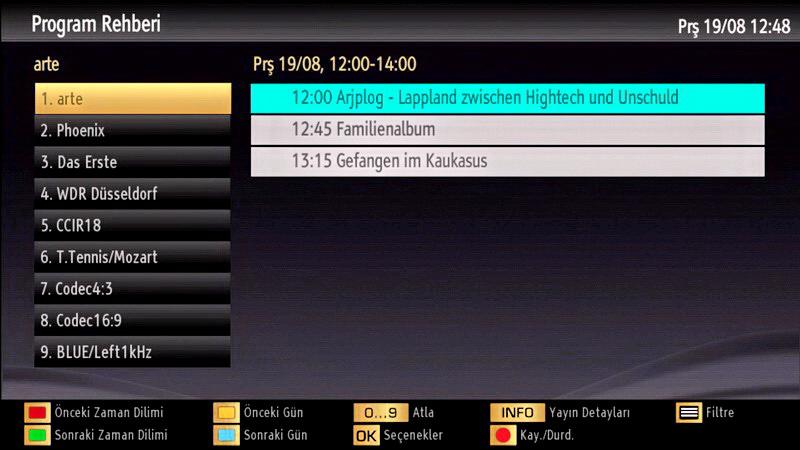 EPG Listesi programı Kırmızı tuş (Önceki Zaman Dilimi): Önceki zaman diliminin programlarını görüntüler. Yeşil tuş (Sonraki Zaman Dilimi): Sonraki zaman diliminin programlarını görüntüler.