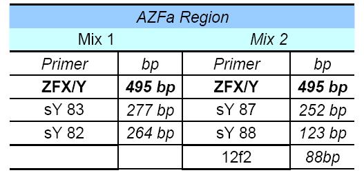 12.2 DNA AMPLİFİKASYONU Kullanıcı kullanım için seçebilir: Eğer AZFa bölgesinde bir delesyon bulunursa, miks 1 ve 2; Eğer AZFb bölgesinde bir delesyon bulunursa, miks 3 ve 4; Eğer AZFc bölgesinde bir