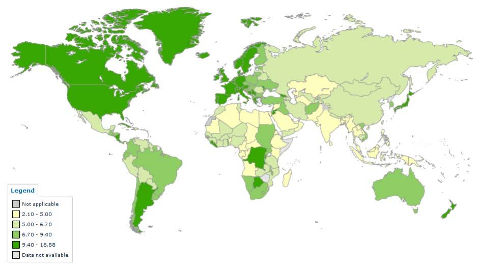 ŞEKİL-5: Dünya Ülkeleri Toplam Sağlık Harcamaları Gayrisafi Milli Hasıla Payı, 2011 Tablo-2, OECD Sağlık verilerine göre 2001-2009 yılları arasında